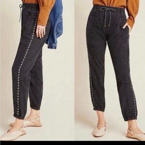Anthropologie Black Track Pants with Embellished Sides
